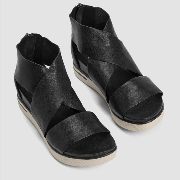 Eileen Fisher Sport Leather Sandal Sneaker Open Toe Strappy 7 Zipper Neutral - Picture 6 of 10